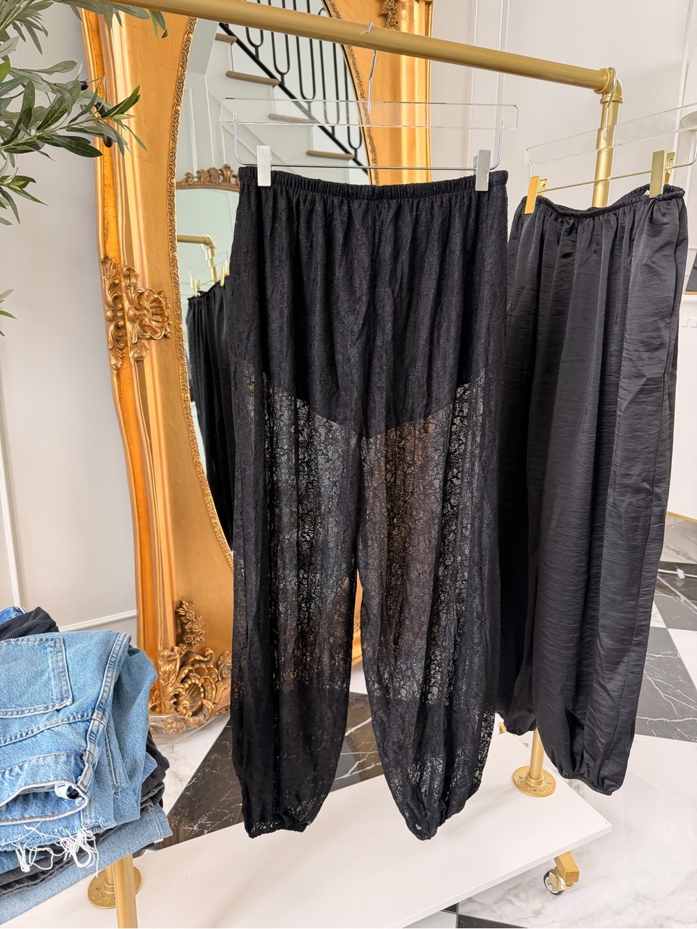 Zara Black Sheer Lace Track Pants